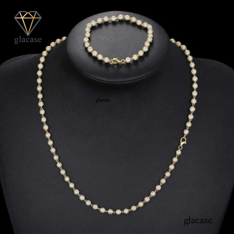 New Hip Hop Jewelry Rapper's 5mm Sterg Sier VVS Moissanite Dia Iced Out Bead k Chain Necklace For Men