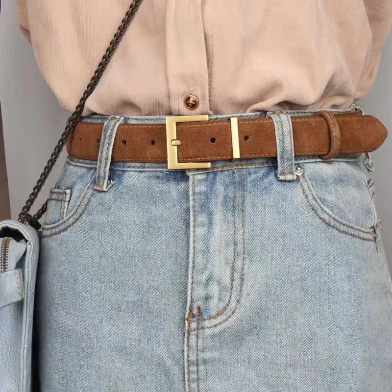 Belt Luxury Genuine Leather Women for Jeans and Dress Suede Cowhide Waisand Golden Square Buckle Ladies Trendy Belts M261016