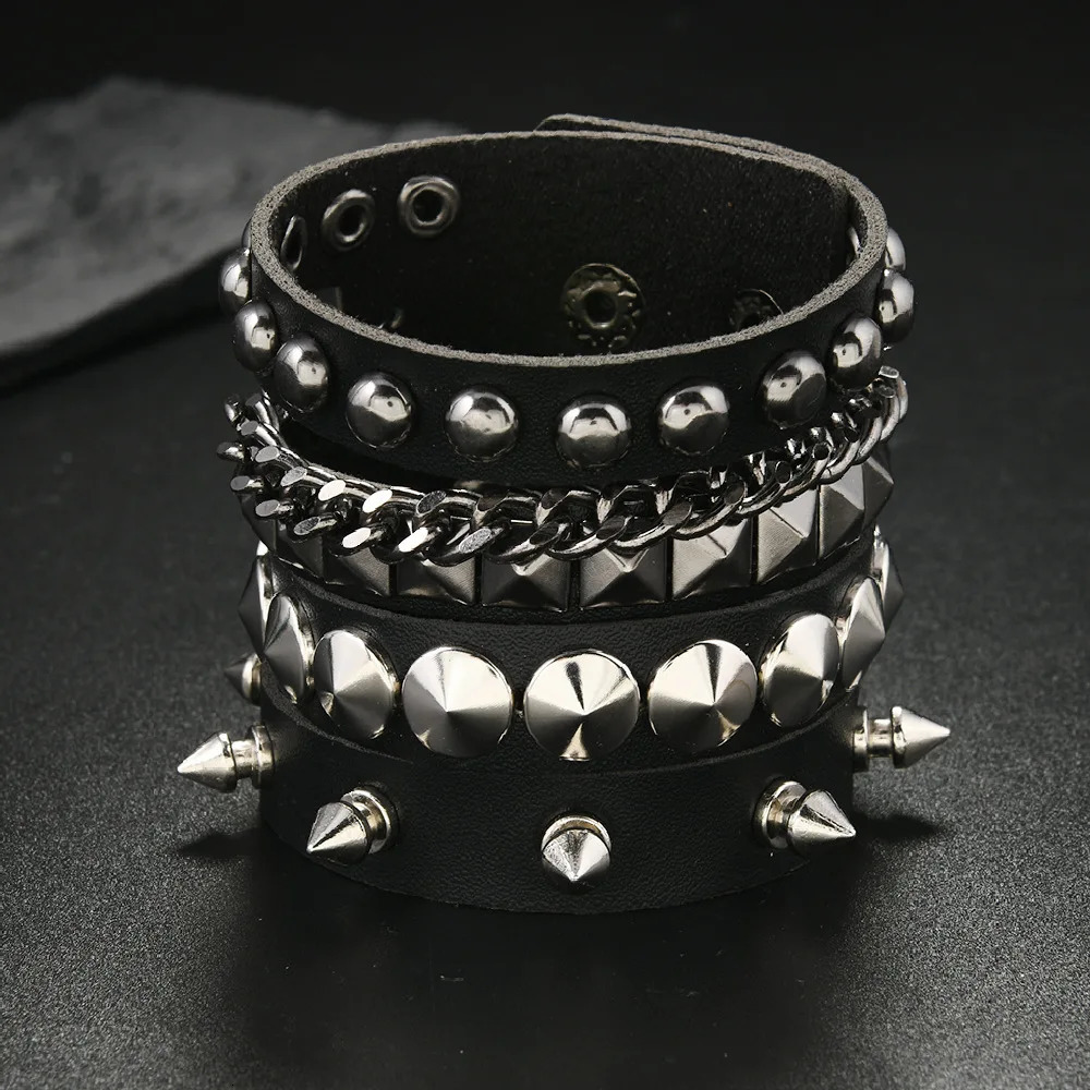 3PCSSet Black Goth Emo Boho Bracelets For Women Men Punk Gothic Spike Rivets PU Leather Bracelet Bangles Party Jewelry Gift 261017