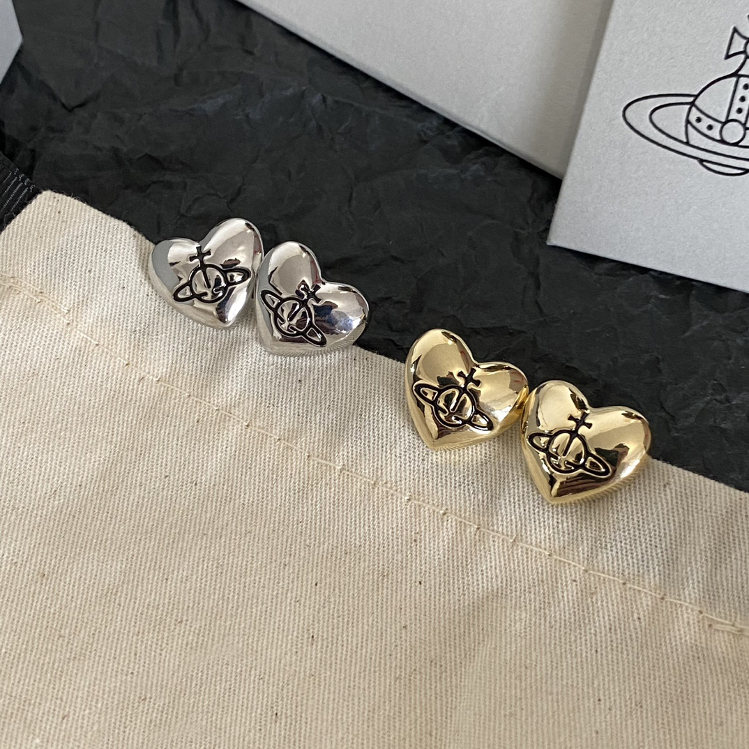Classic Designer Plated Gold And Silver Heart Shaped Saturn Print Earrings Fashion And Exquisite Gifts Suitable For Womens Daily Multifunctional Jew