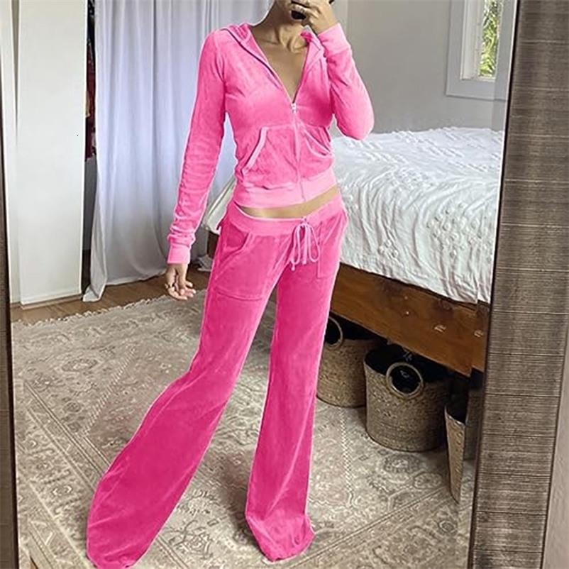 Fashion Womens Long Trousers 2 Pieces Sets Women Tracksuit Set 2 Piece Slim Fit Velour 261016