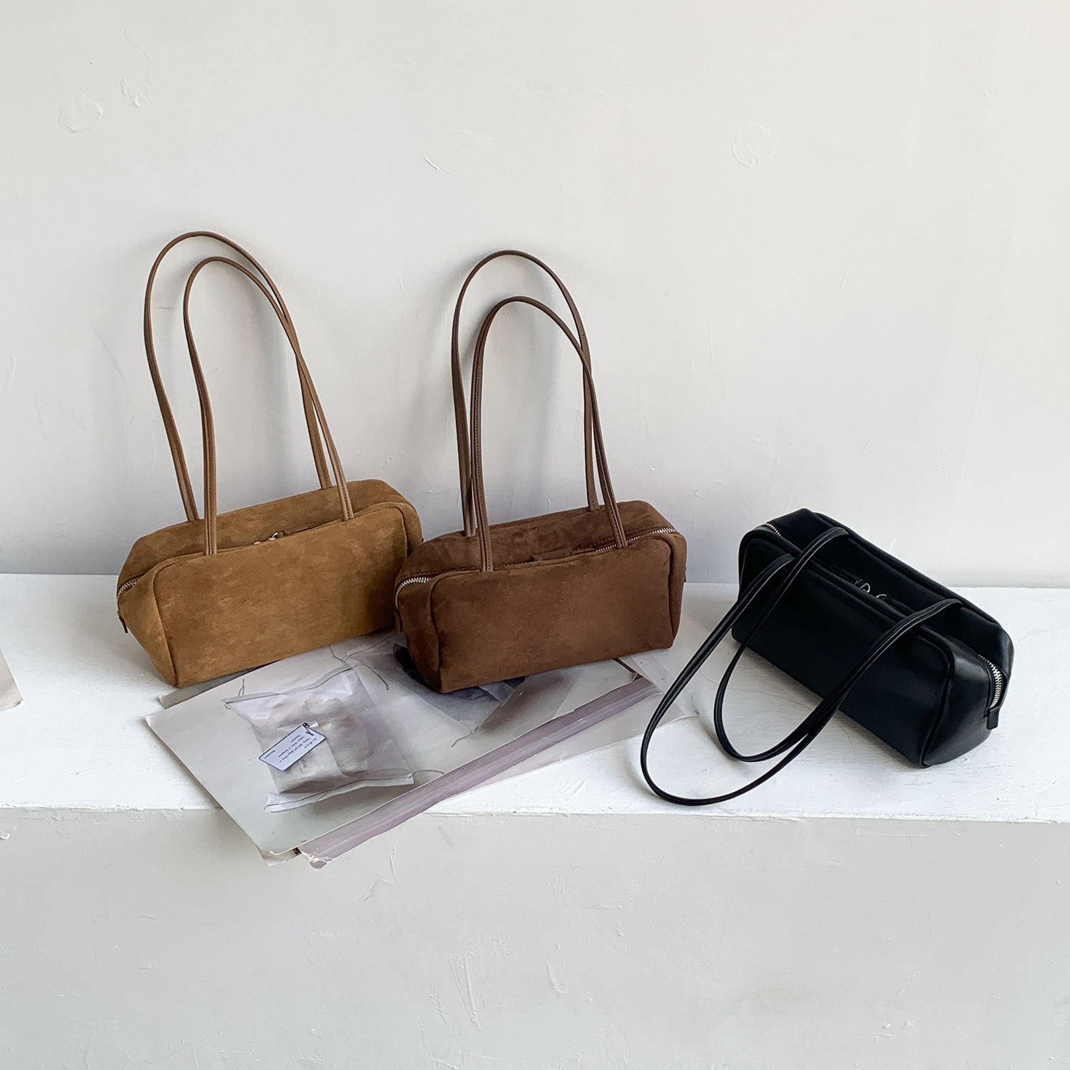 Autumn winter Korean-style suede Boston bag, simple and fashionable new handbag, women's vintage pillow shoulder bag dhmallking