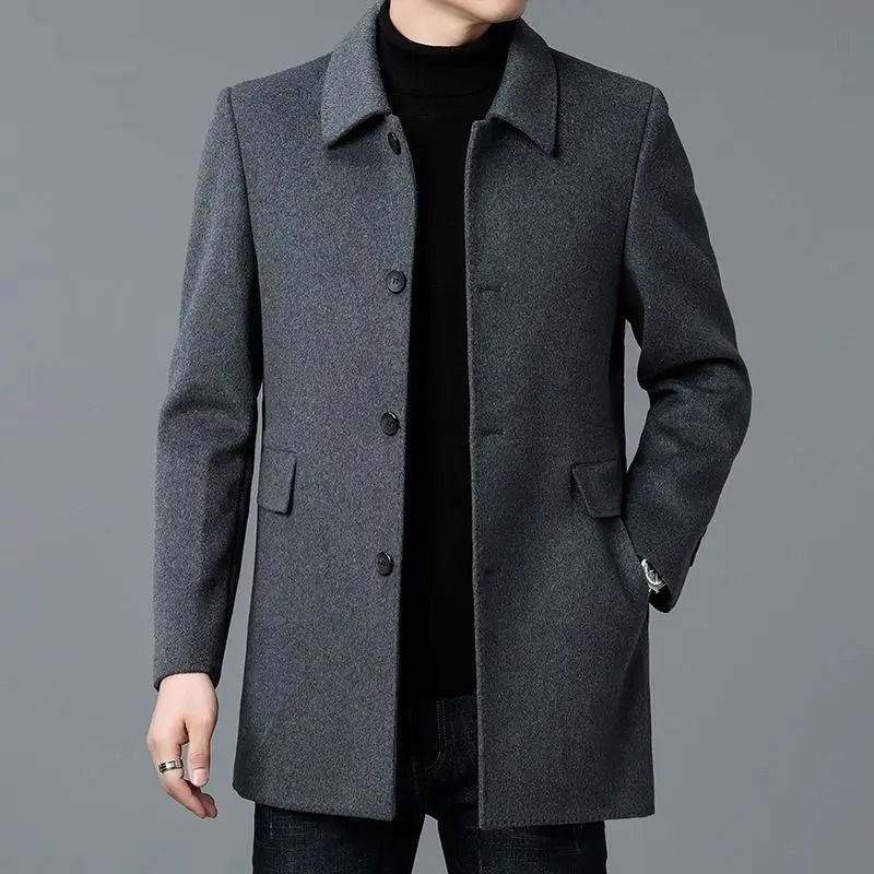 Coat Mens Medium And Long DoubleSided Woolen Windbreaker Four Seasons Lapel Wool Jacket 261016