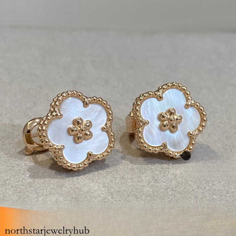 Designer Jewelry vanly Double-sided earrings, lucky plum blossom design, rose gold, V-shaped gold petals, four-leaf clover, five-petal earrings