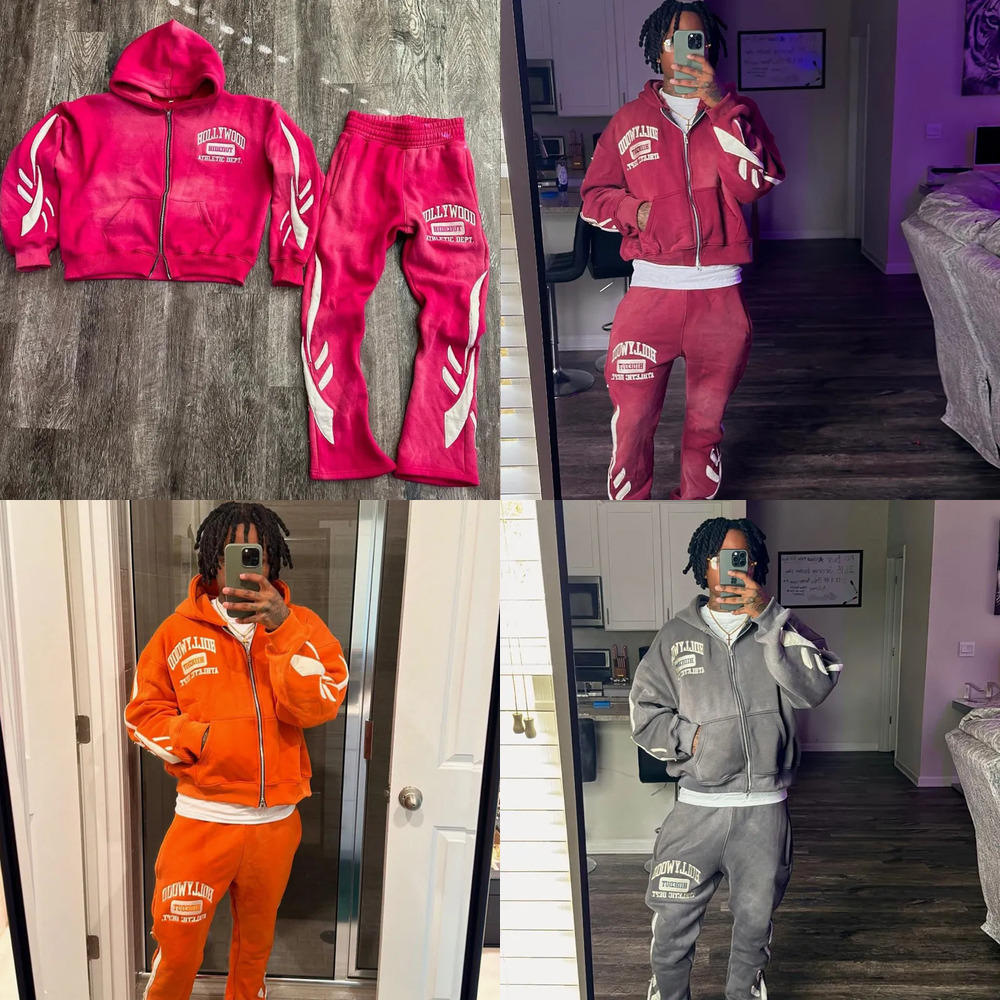 Designer Tracksuit Men Unisex Zip Hoodie Flared Pants Set Y2K Hip Hop Letter Print Streetwear 2 Piece Outfit