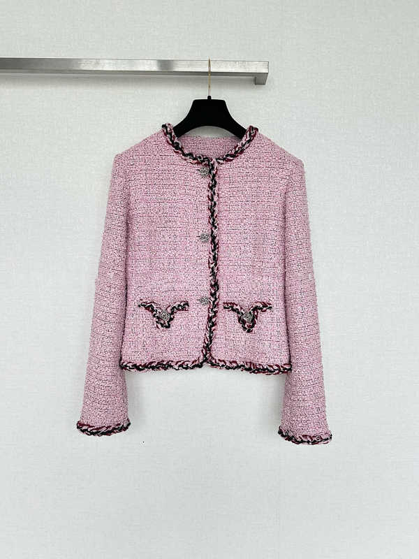 Women's Jackets Designer 2026 Autumn/Winter New Pink, Round-Neck, Single-Breasted, Trimmed Tweed Short Coat for Women, Luxury Style Wool Coat