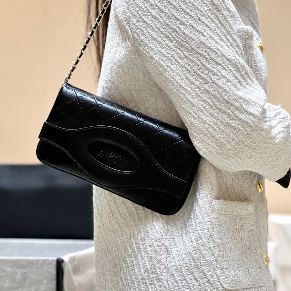 Quilted Long Flap Shoulder Bag Leather Wave Trim Chain Strap Slim Vintage Chic for Evening Top-Tier Designer New Arrival