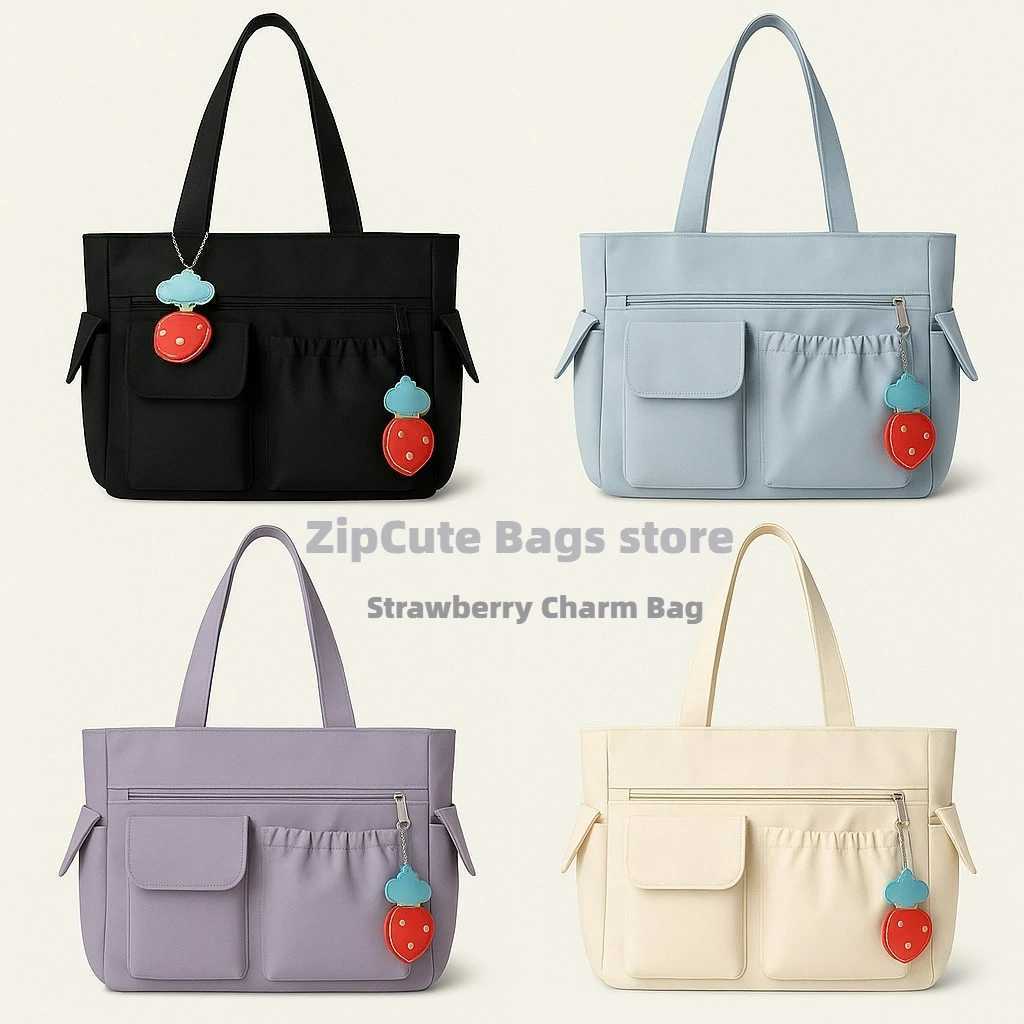 Evening Bags 2025 new solid color simple versatile bag strawberry pendant cute hand bag college students commuting shoulder bag large capacit H26101