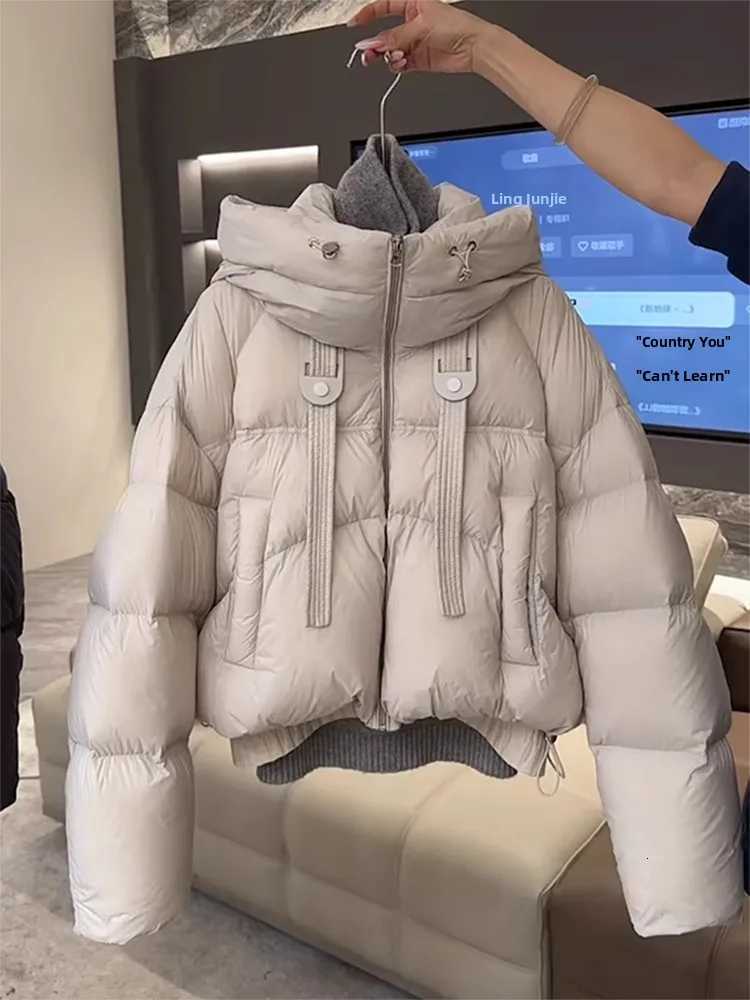 Women's Down Parkas Women's Short Hooded down Cotton Jacket Mili Grey Thick Warm Bread Style Outerwear Korean Style Loose Fit Long Sleeve