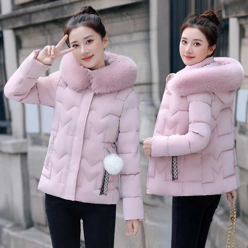 Women's Down Parkas New Winter Jacket Women Parkas Faux Fur Collar Hooded Jacket Female Down Cotton Jacket Parka Outwear Ladies OvercoatT261017
