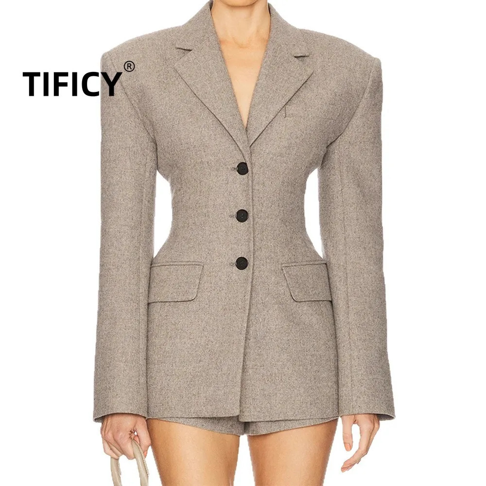 High Street Blazers Womens HighEnd Light y Wool Suit Jacket Autumn Arrival Simple n WaistCinching Blazer 261017