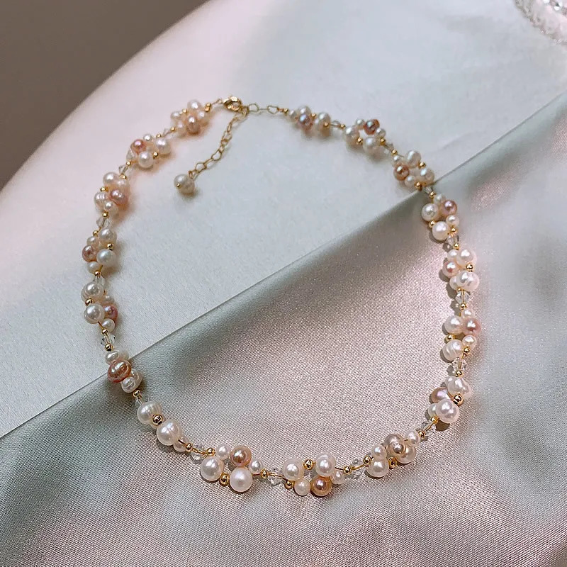 100% Natural Freshwater Pearl Crystal 14K Gold Filled Female Jewelry Sets For Women Necklace Bracelet Wholesale Gifts No Fade 261017