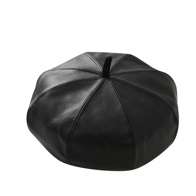 winter octagonal hat, women's autumn British-style trendy Japanese and Korean fashion versatile leather cap, duckbill beret