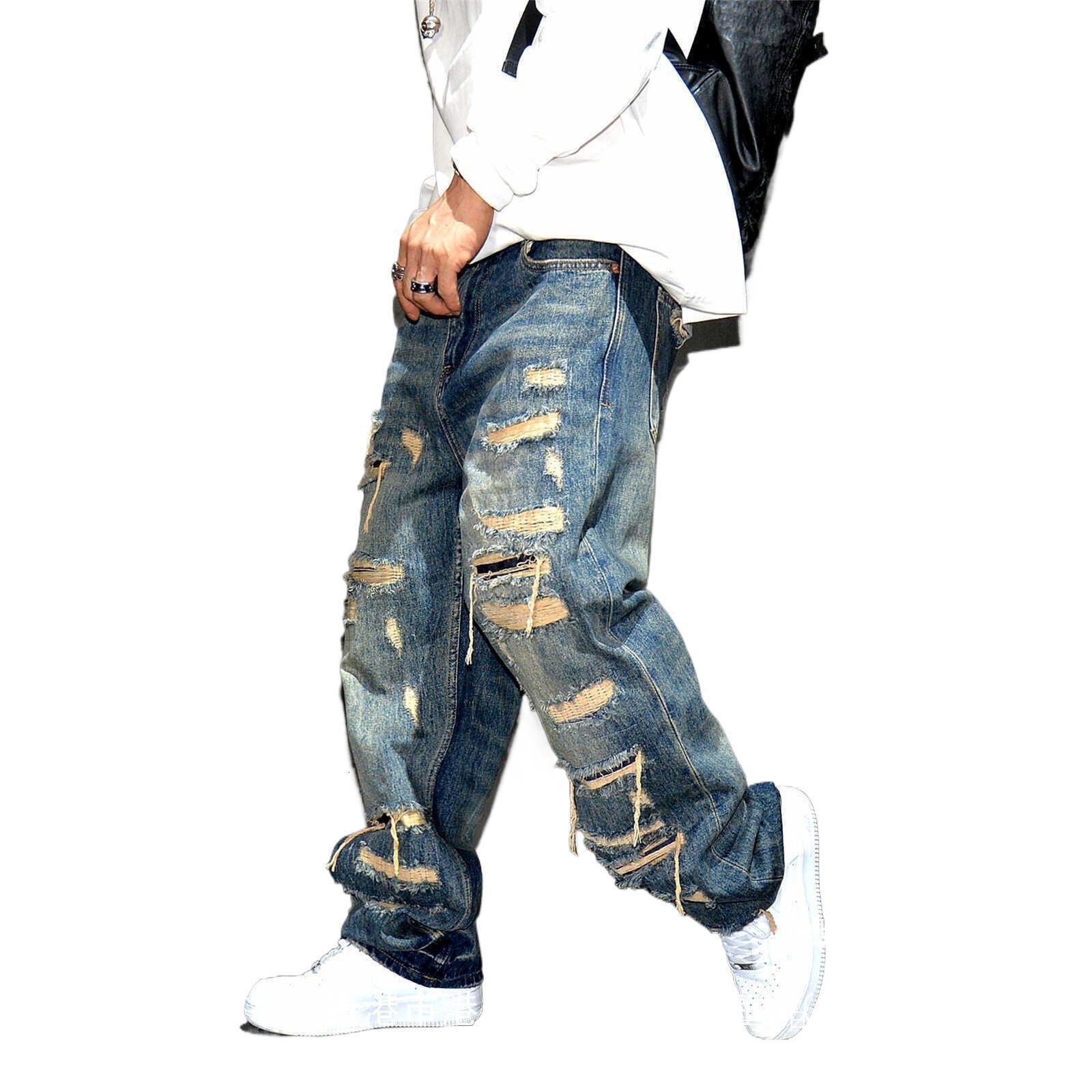 Men Plus Size Loose Straight Ripped Jeans Thin Denim Pants Trendy Stylish All Seasons Casual Street Style Daily Wear Versatile Long Trousers For Guy
