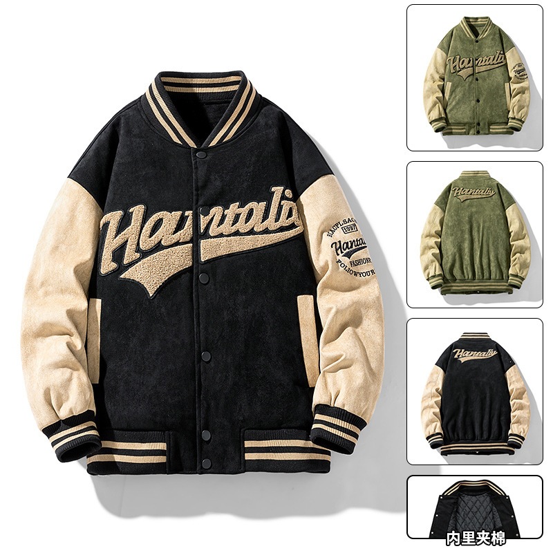 Vintage Bomber Letter Embroidery AutumnWinter Baseball Jackets Hip Hop Loose Varsity Coat Women Men Coats Jacket Thick Streetwear Sweat Clothing