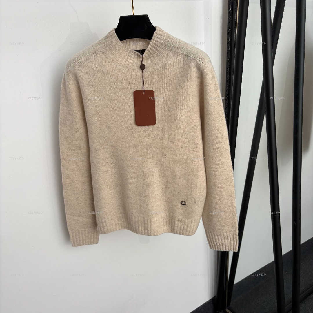 Brand lady Soft Knit Sweater stand Neck Solid Color Long Sleeve Pullover women designer clothes Metal ring decoration Autumn Winter Knit Top A565X12