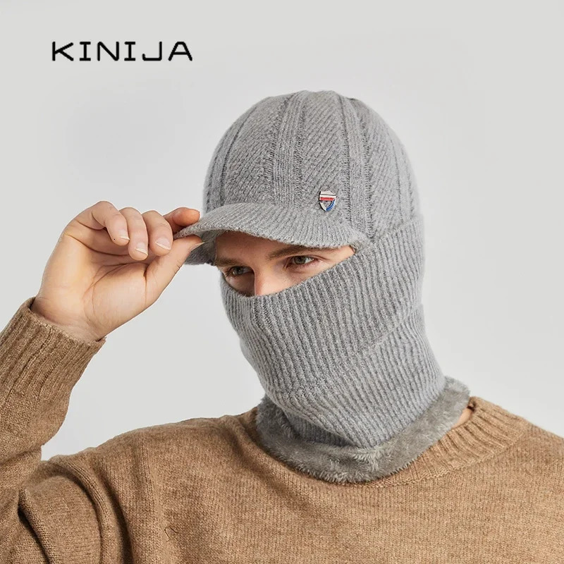 Man Wool Balaclava Knitted Hat Ski Hat Sets Windproof Winter Outdoor Knit Warm Thick One Piece Hat Skullies Beanies Cap Bonnets 261017
