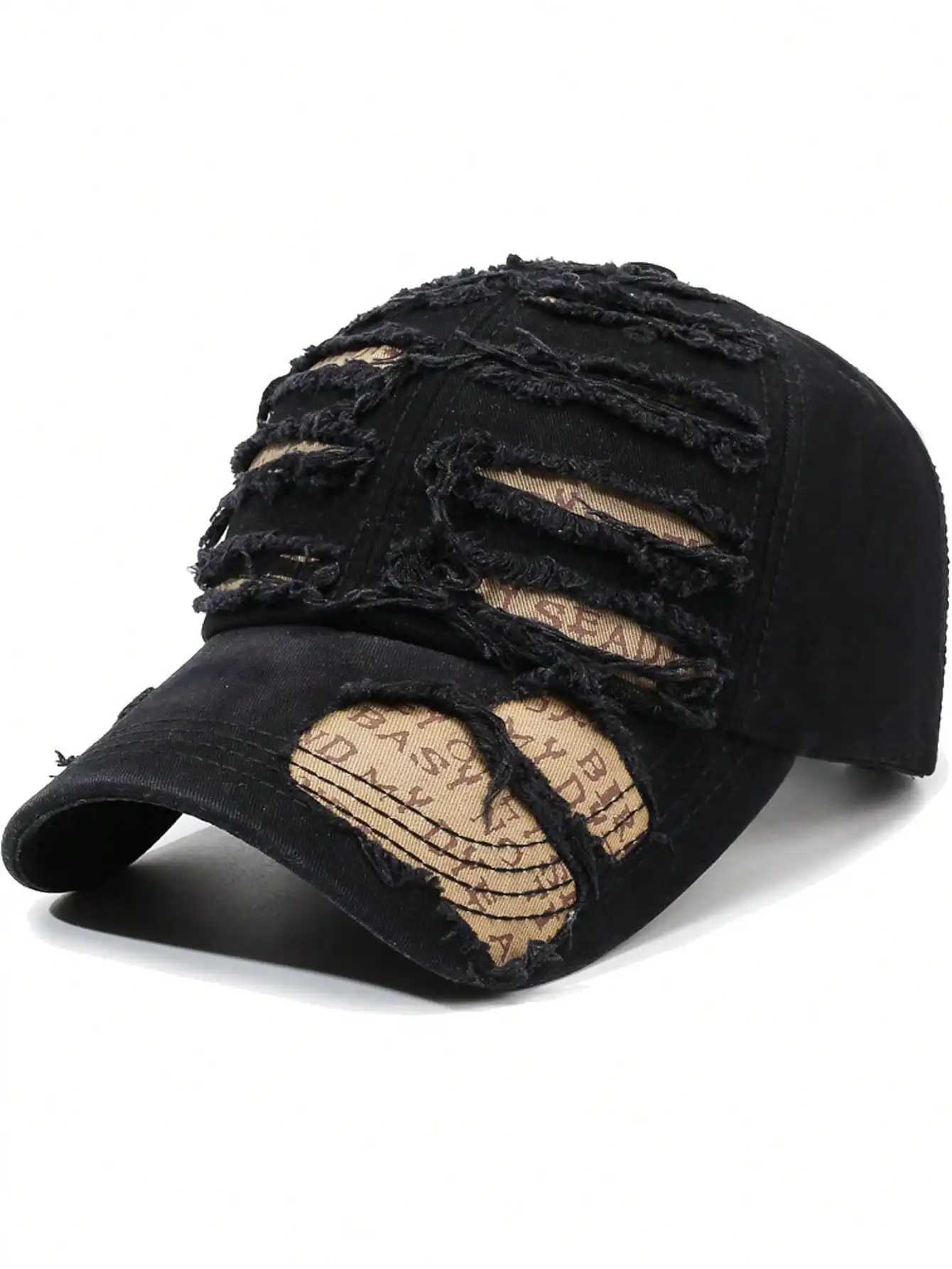 Cap 1pc Distressed Baseball Unisex Vintage Letter Print Sun Hat Adjustable Brim Outdoor Sunshade Hat Y2K Style Beach Travel M261016