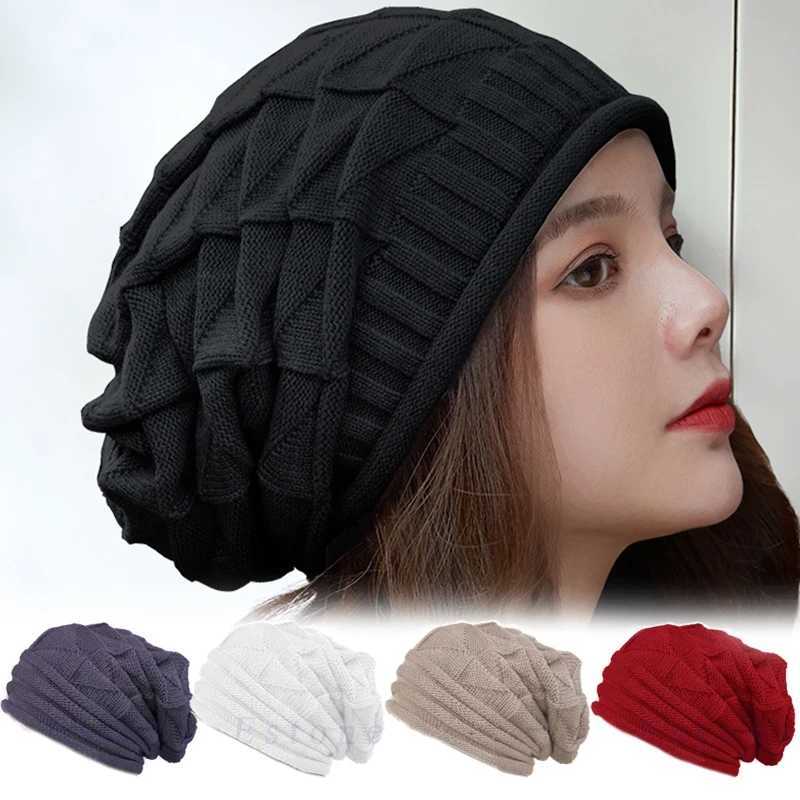 Beanie/Skull Caps Winter Knitted Hat for Women Baggy Slouchy Beanie Hats Outdoor Warm Cap Bonnet Female Snow Skiing Warm Woolen Caps Q261017