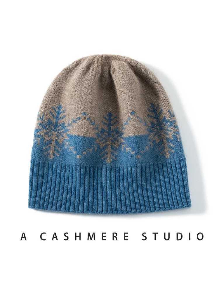 Beanie/Skull Caps Wool Cashmere Jacquard Knitted Beanies Women Snowflake Caps Holiday Present Hat Mens Winter Thick Cashmere Warm Bonnet Q261017
