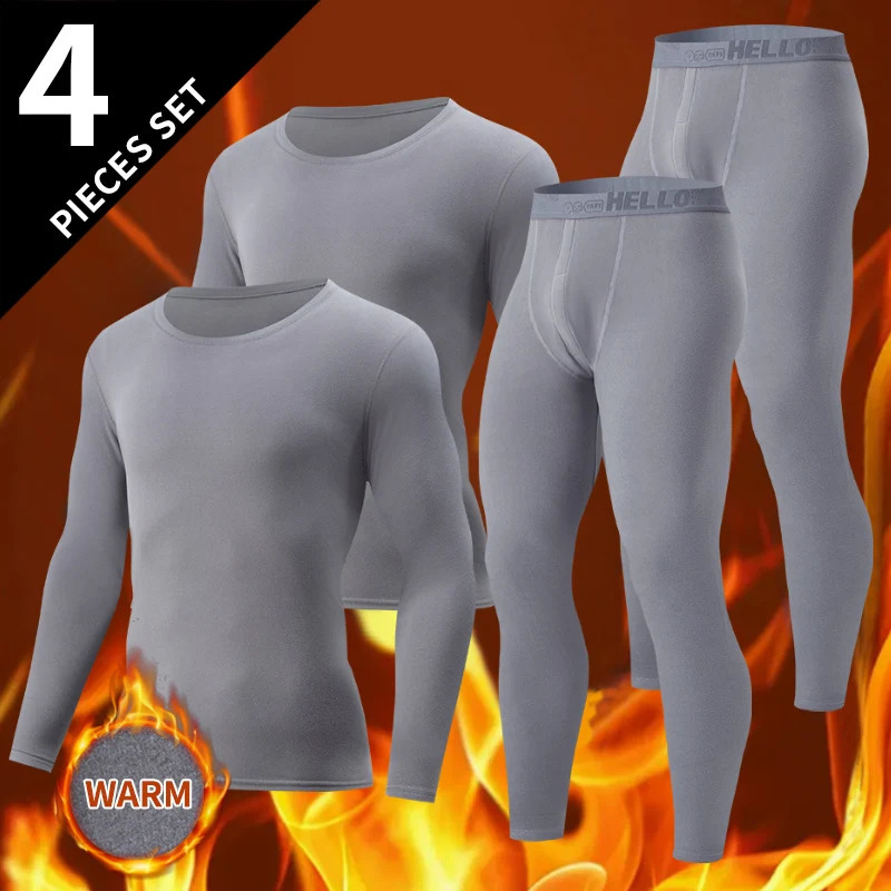 124-Piece Men's Long-sleeved Trousers In Autumn And Winter Thermal Underwear Casual Joker Sports Fitness Solid Color Suit 261015