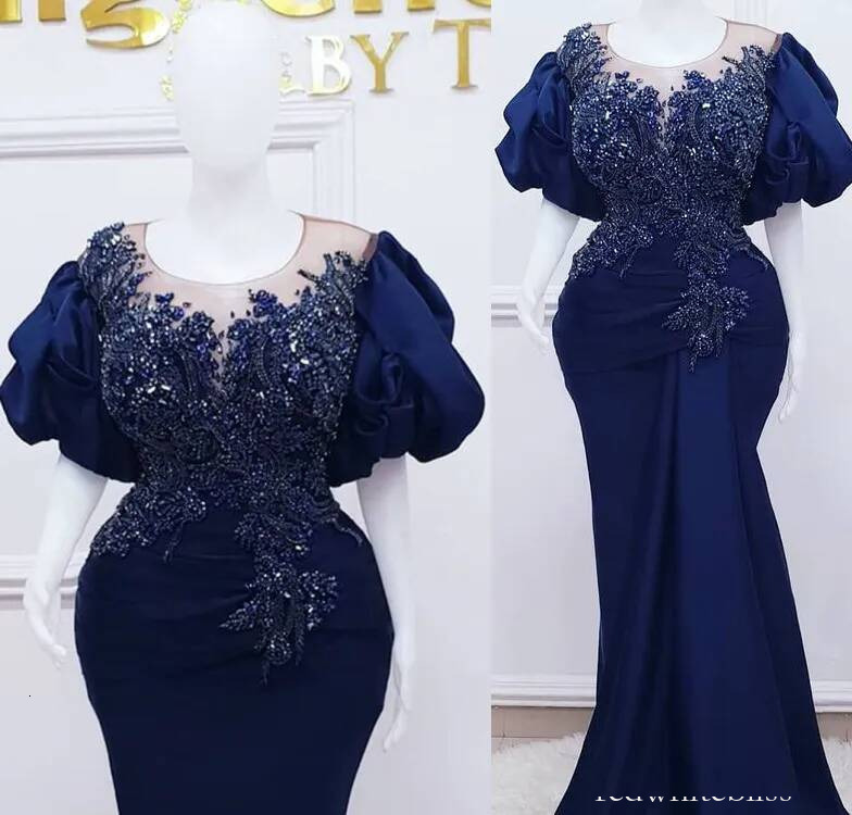 Elegant Royal Blue Mermaid Prom Dresses Sheer Jewel Neck Lace Beaded Crystals Evening Formal Party Gowns Women Second Reception Birthday Engagement