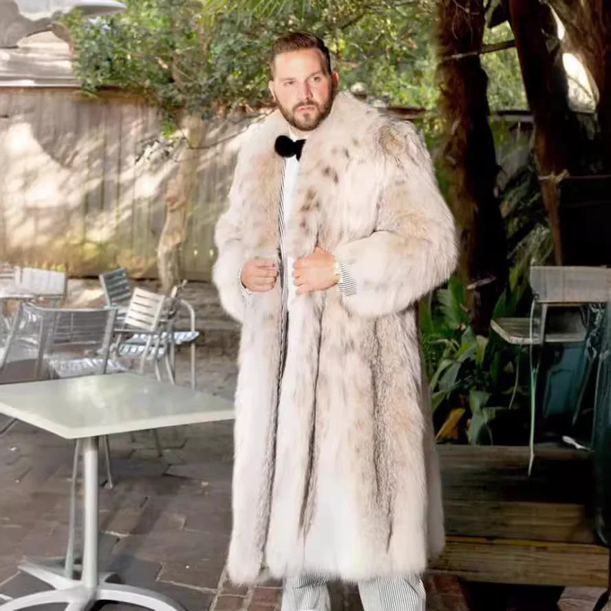Men Faux Fur Jacket Long Coat Winter Thick Fluffy Warm Shaggy Outerwear y Business Turn Down Collar Overcoat 2025 261008