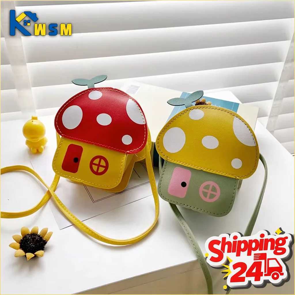 1-8PCS Cartoon Kids Bag Crossbody Sling Bag for Girls Mushroom Design Shoulder Purse Childrens Wallet Casual Korean Style Tote L2610179JTP