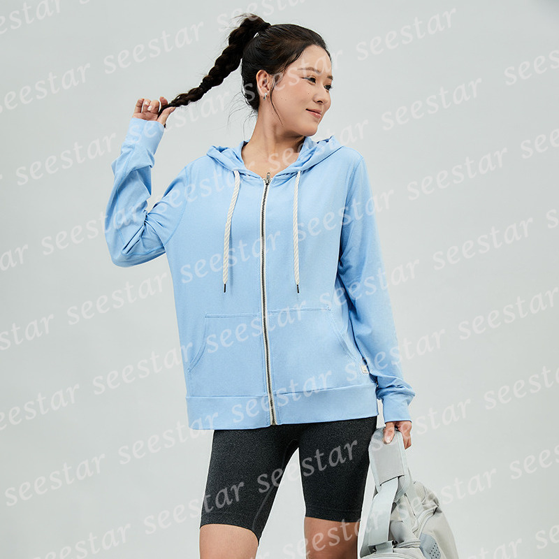 VU Giacca da yoga da donna con zip e cappuccio Felpa sportiva leggera a maniche lunghe con tasche Felpa con cappuccio casual da allenamento per cors