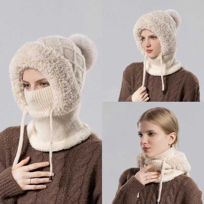 Beanie/Skull Caps Women One Piece Slouchy Fleece Beanie Hats Scarf Veil Warm Winter Knitted Hat Thick Skull Ski Cap Thickened Wool Hat Q261017