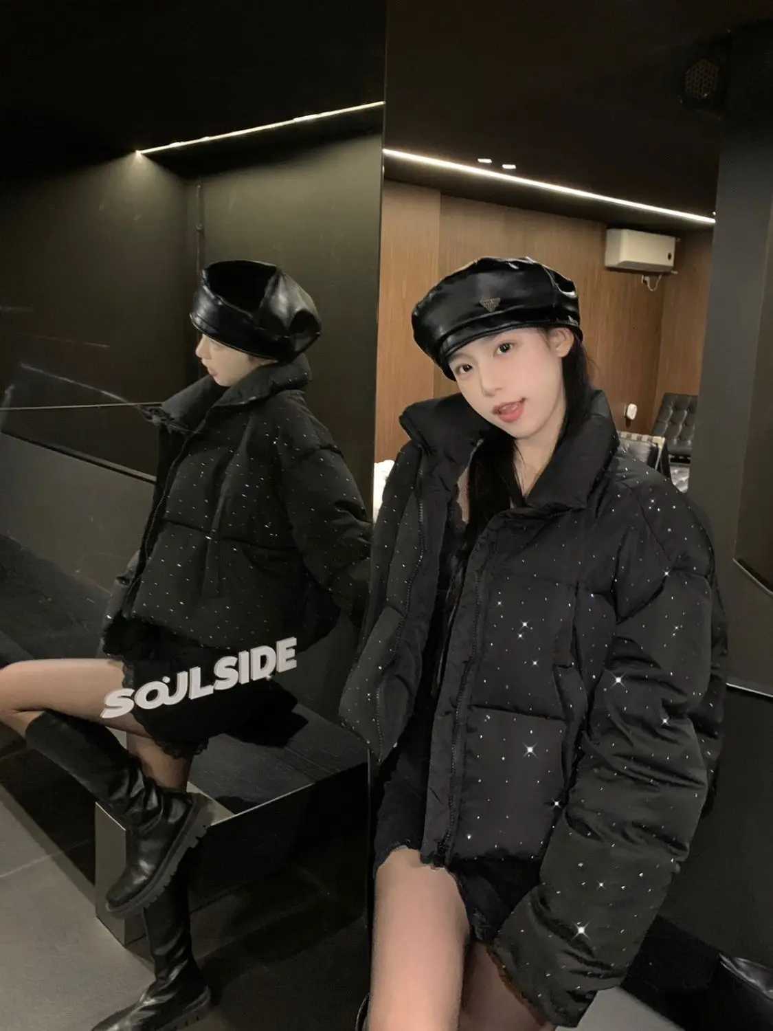 Women's Down Parkas Women Autumn Winter Elegant Puffer Jacket Coats Chic Short Zipper Parkas Coat Korean Fashion Stand Collar Jacket Solid Oute