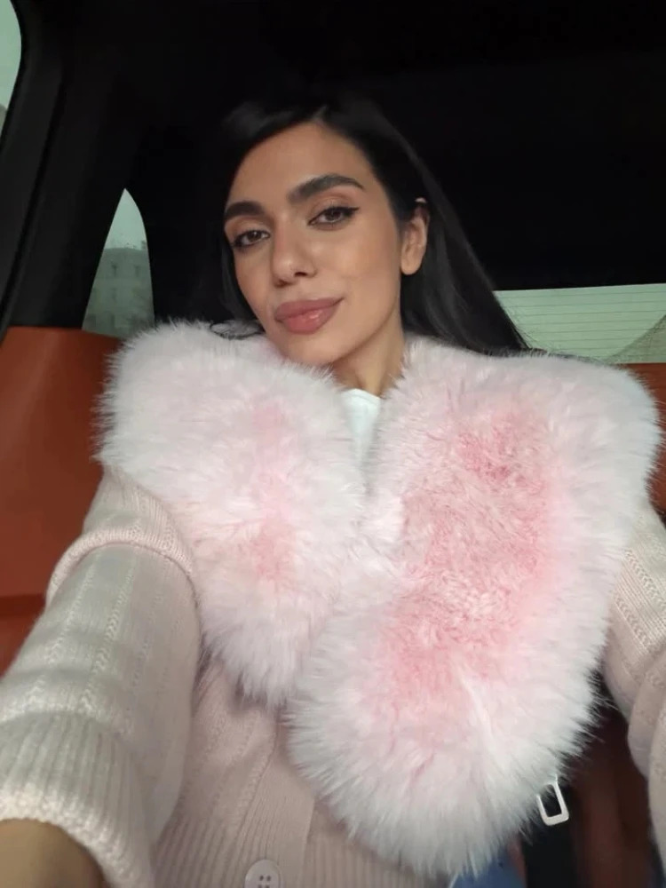Elegant Faux Fur Knitted Sweater Coat Women Vintage Plush Vneck Pink Cardigan Coats Female Winter Chic Street Knitwears 261016