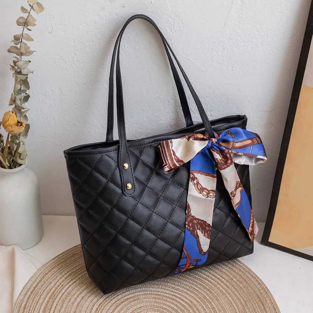 Evening Bags Simple Large Capacity Embroidery Bag with Scarf PU Shoulder Bags Tote Bag Bucket Bag For Women H261016