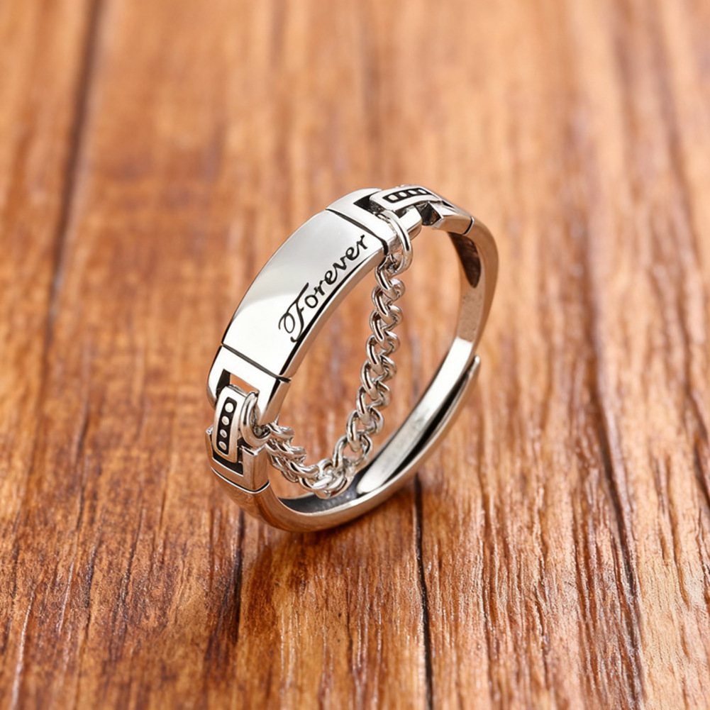 2026 Thai cologne Open For Women, High-End Style, 925 Silver Plated, Vintage Look, Ins English perfume Letter Chain Ring Designer S1