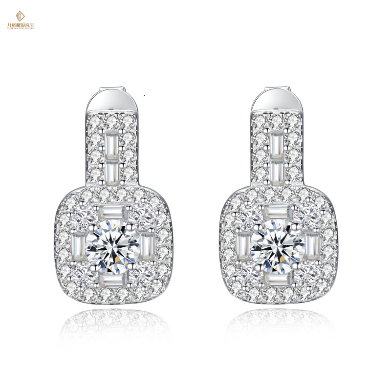 Full D Color VVS Square 925 Sterling Silver Moissanite Pass Diamond Tester Earrings fashion Women Jewelry
