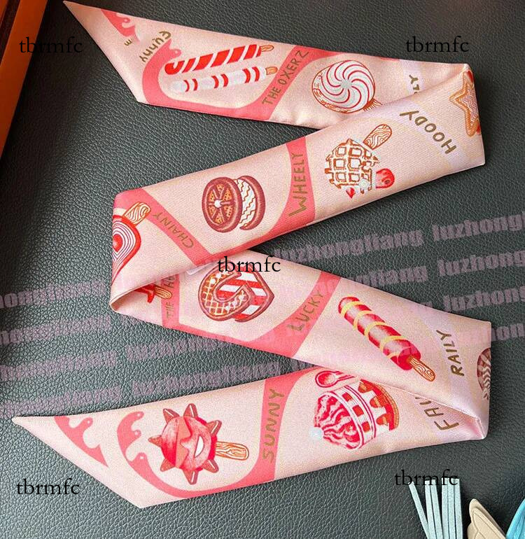 New Designer Ice Cream mulberry high version small silk scarf tied bag handle decoration long thin and narrow women's headband 888+box Twill Si