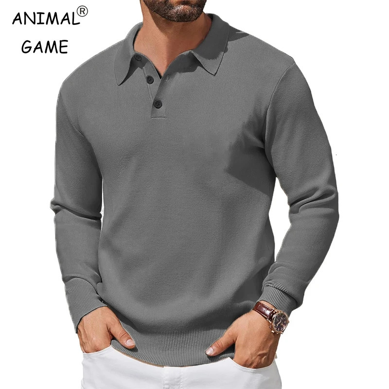 Mens Long Sleeve Polo Sweater Knit Casual Heavyweight Thermal Pullover Sweater Winter Warm Wool Jumper Button Down Streetwear 261015