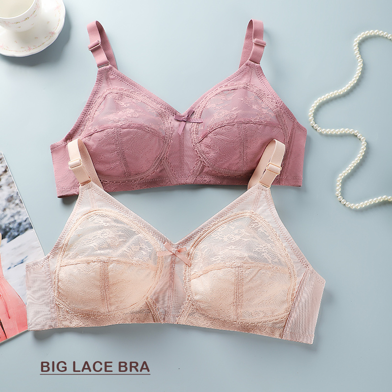 Women's Big Lace Bra Ultra-thin Unlined Transparent Push up Wireless Sexy Fashion Underwear 34-46 Large Bras dongdumaoyi