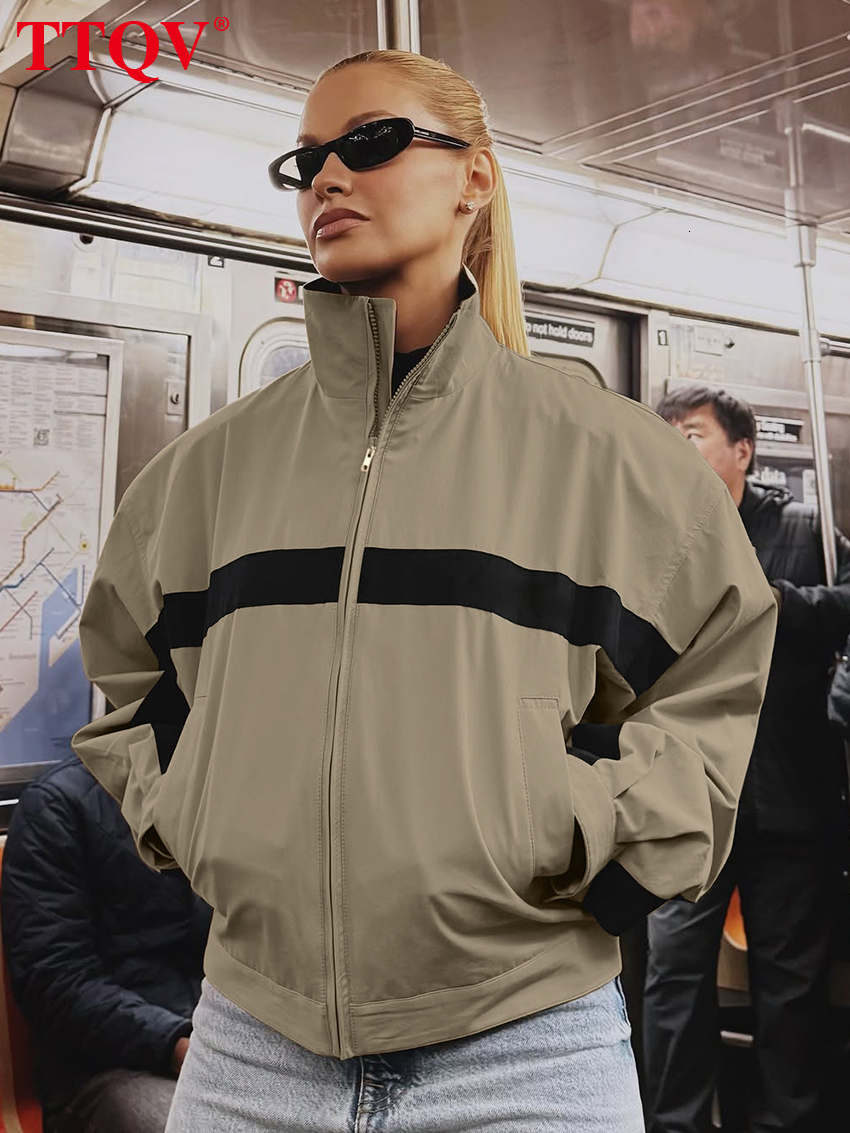 2026 Fashion Loose Khaki Women's Coat 2027 Winter Turtleneck Long Sleeve Coats Elegant Patchwork Jacket Top Female Clothing