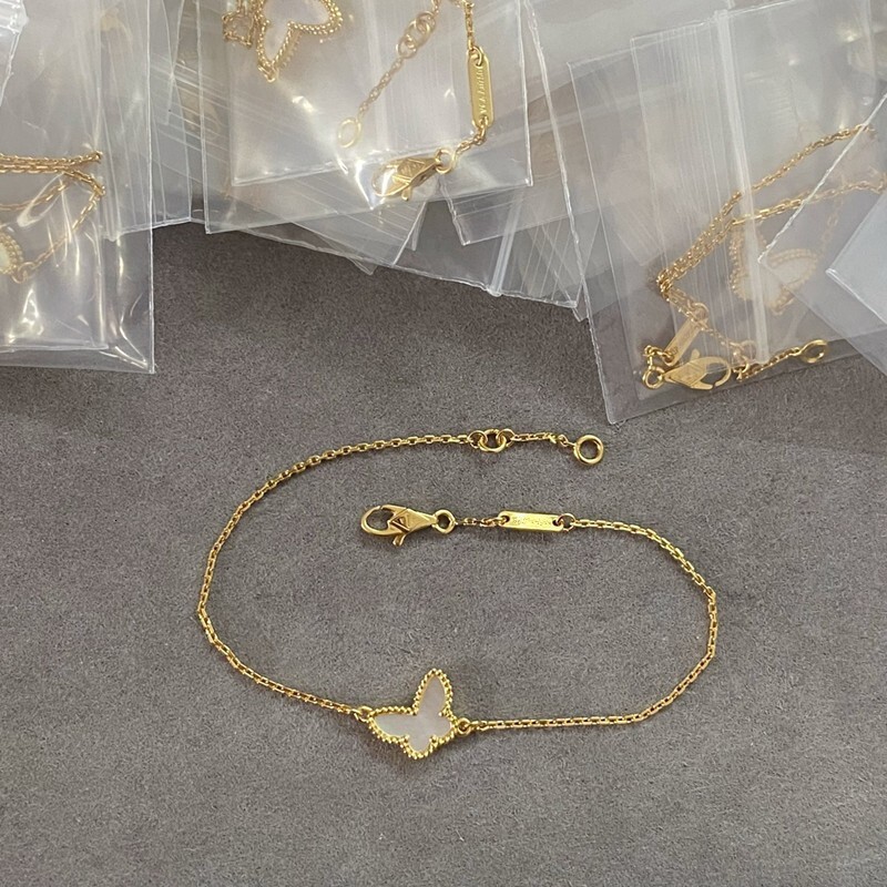 Designer Jewelry vanly 925 sterling silver mini bracelet plated with 18K gold, white mother-of-pearl, turquoise, CNC small butterfly