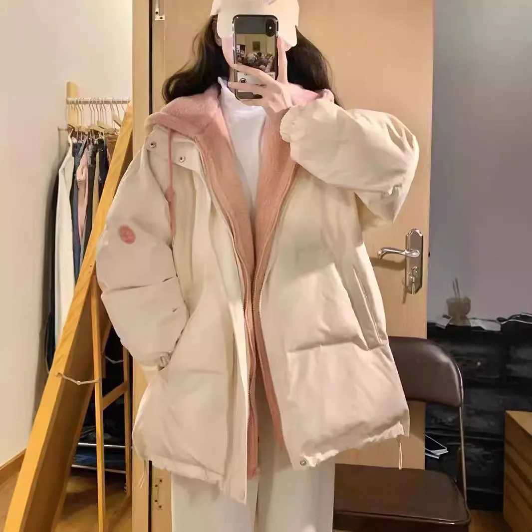 Women's Down Parkas Parkas Women Thick Coats Long Sleeve Solid Hooded Coat Zipper Pockets Loose Outerwear Warm Casual Parka Lady Winter 2024T26