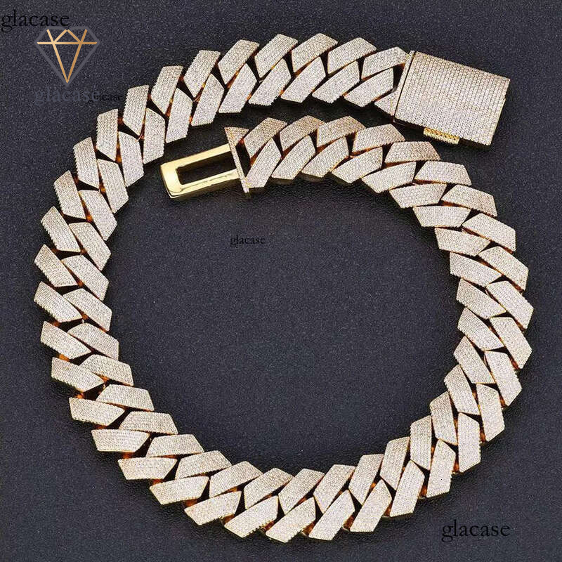 Designer necklace Fine Jewelry 22mm Iced Prong Link Chain Sier Plated 3 ROW Dia Cuban Chains Hip Hop Necklace
