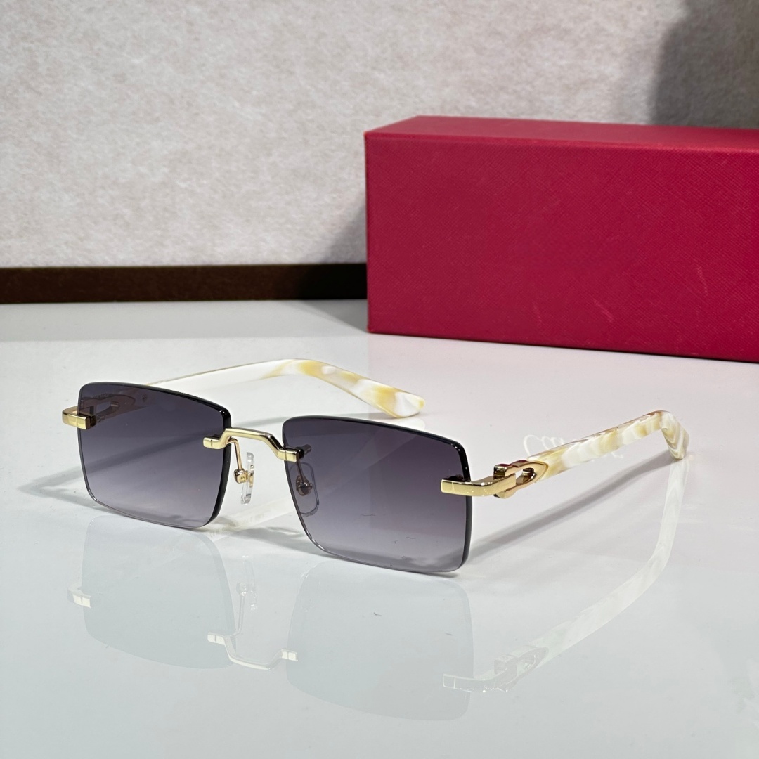 Rimless Cut Edge Rectangle Sunglasses Men Women Metal Link Buckle Temple Luxury Frameless Shades