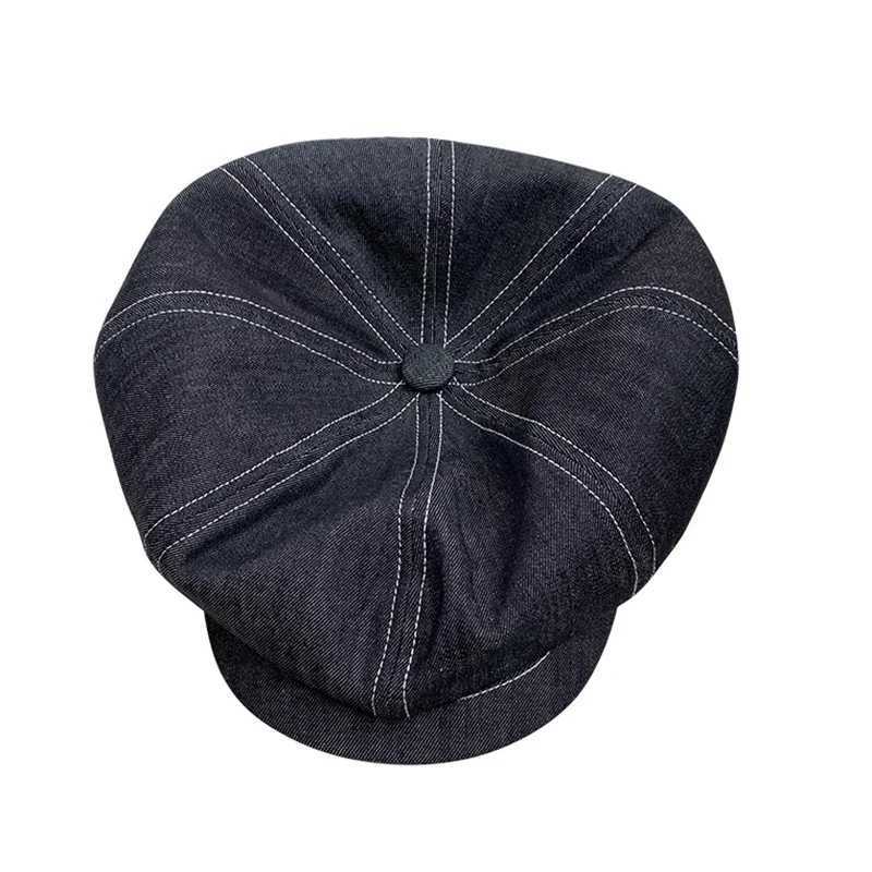 Newsboy High Caps Quality Men Women Black Beret British Gatsby Cap Spring Autumn Denim Fabric Hat NC11 M261016