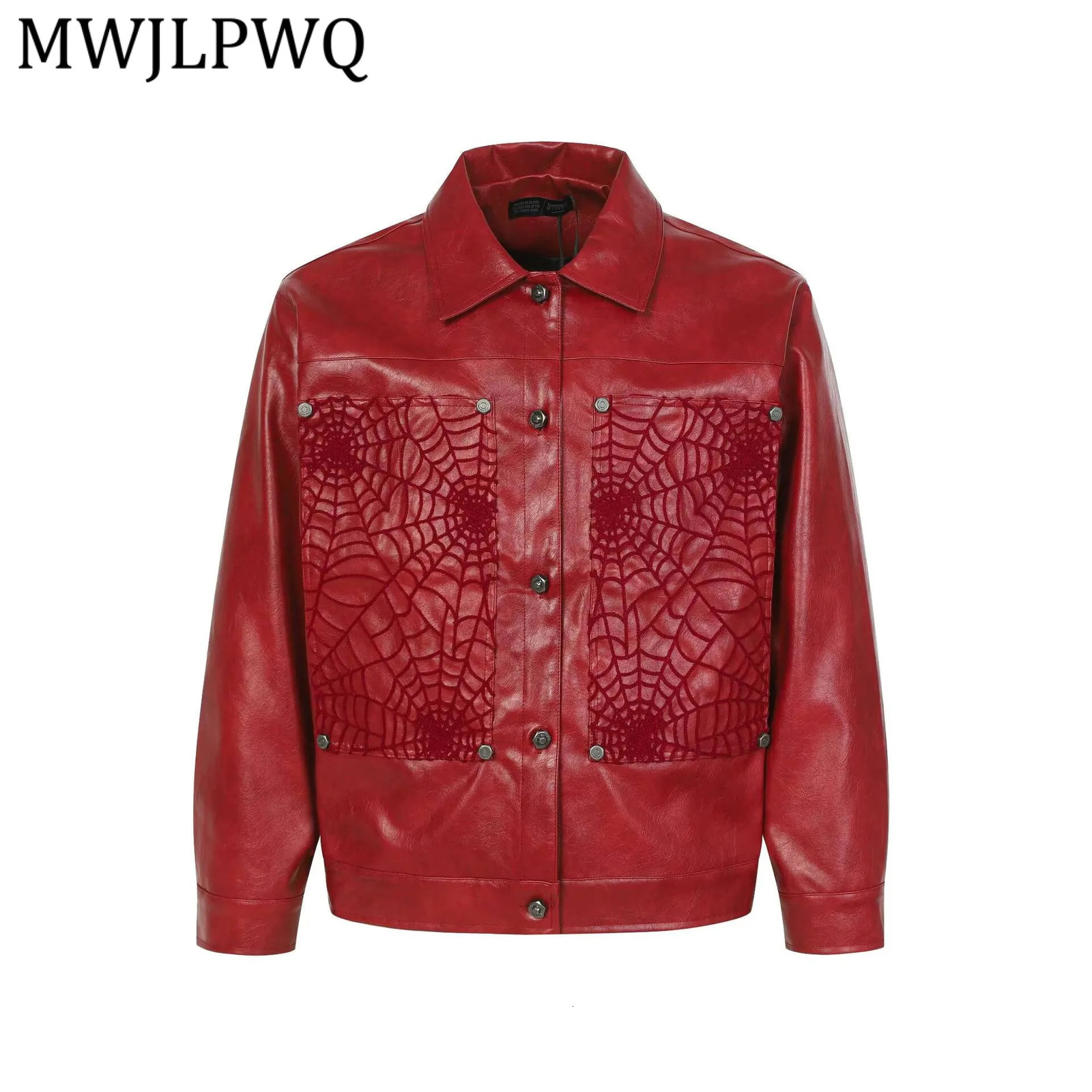 MWJLPWQ American Spider Web Embroidery PU Leather Motorcycle Jacket Retro Loose Coat For Handsome Men 2026 Spring 21971 261017