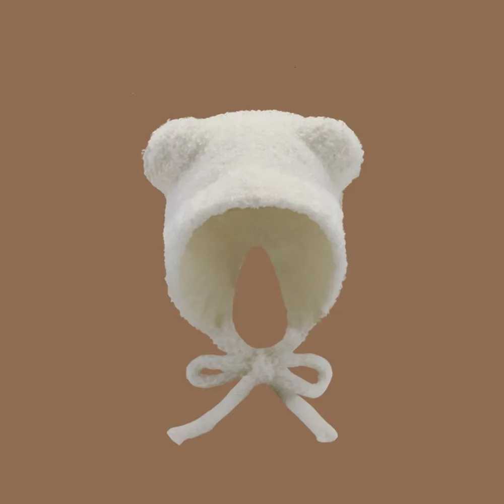 Beanie/Skull Caps Cute Y2k Bear Ear Wool Hat Ear Protection With Rope Knitted Bomber Cap Warm Lace up Winter Hat Q261017
