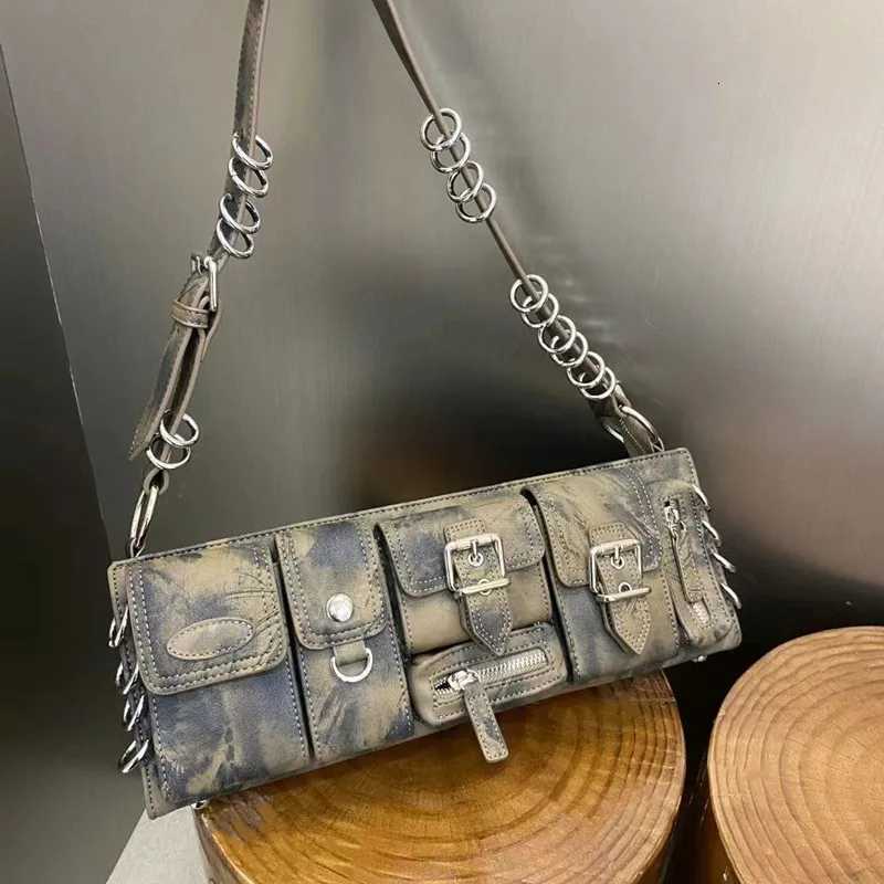 Evening Bags Designer Shoulder Bag Women Multiple Pockets Metal Ring Moto Biker Handbag New High Quality Casual Female Bags H261016