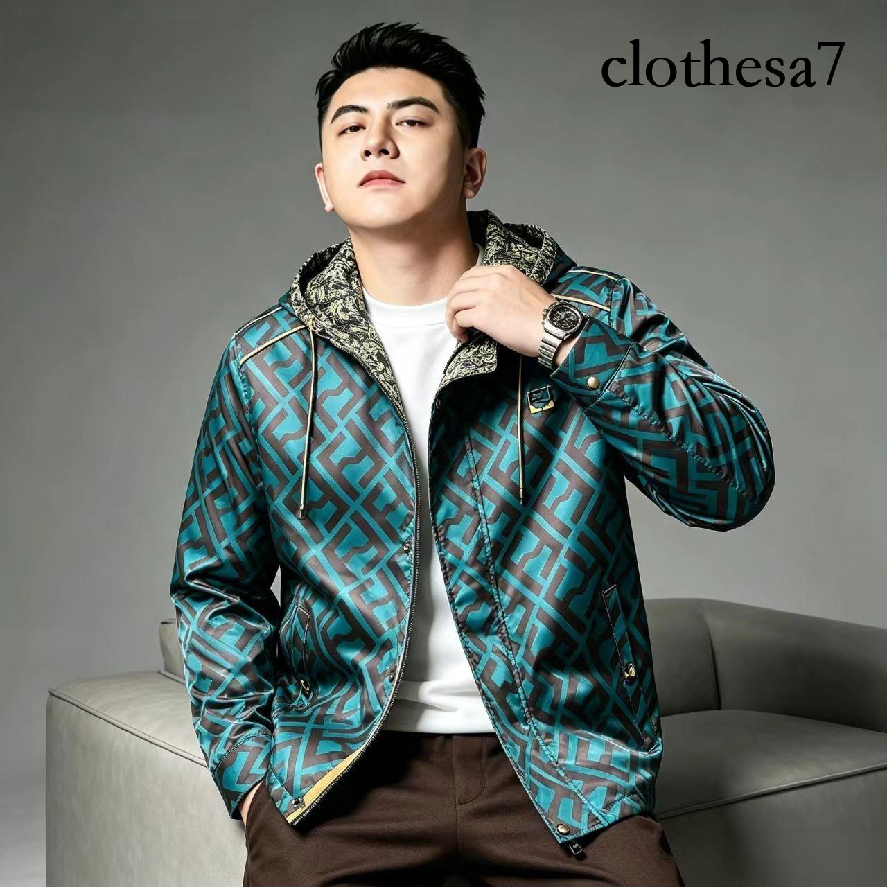 man jacket with devil eye emblem, 2026 spring/autumn new collection, slim-fit, lightweight, and windproof hooded outerwear