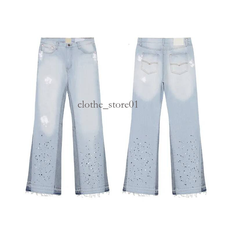 Gallerlyly Deptt Designer Pants Mens High Quality Paint Style Printed Fashion High Street With Frayed Edges Split Elastic Rock Straight Leg Pants Ga