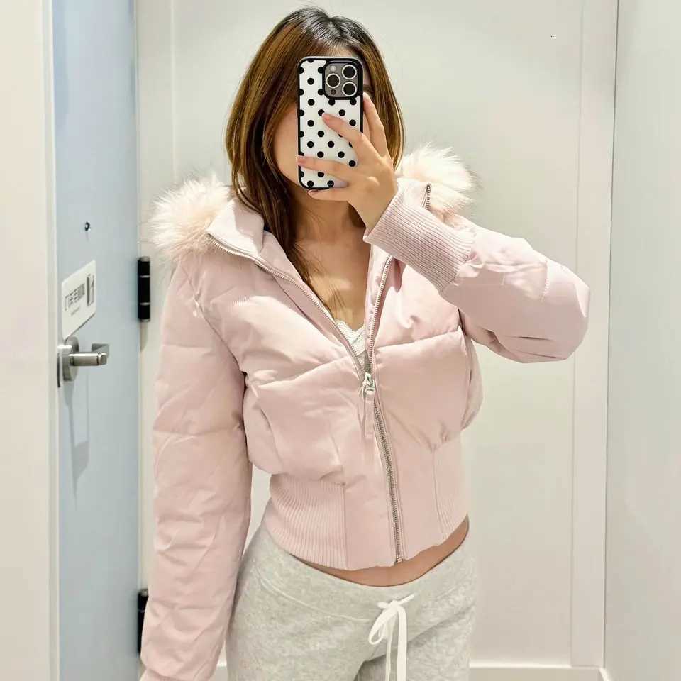 Women's Down Parkas Fashion Women's Cotton Jacket Fur Collar Zipper Slim Waist Pocket Warm Thicken Coat Autumn Winter Hooded Jacket Lady O